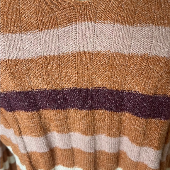 70s Vibe True Craft V-Neck Sweater - Brown and Cream Stripes Cropped New - Picture 16 of 16